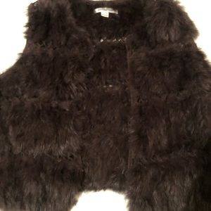 KATHRINE BANLAY XL brown updated rabbit fur & knit vest  hook & eye closure